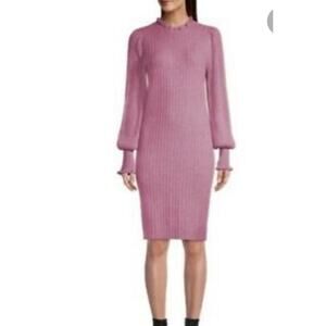 Ellie Tahari Feminine Cashmere Sweater Dress Dusty Rose S